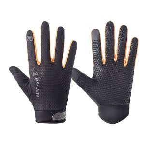 HSLEJP Outdoor Sports Breathable Touch Screen Antiskid Cycling Full Finger Gloves, Size: L (Black+Orange)