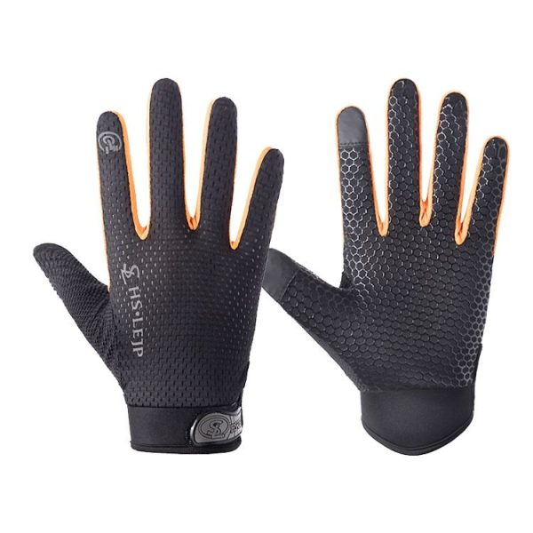 HSLEJP Outdoor Sports Breathable Touch Screen Antiskid Cycling Full Finger Gloves, Size: L (Black+Orange)