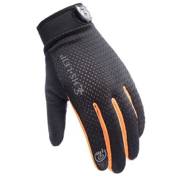 HSLEJP Outdoor Sports Breathable Touch Screen Antiskid Cycling Full Finger Gloves, Size: L (Black+Orange) - Image 2