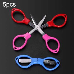 5 PCS Fishing Special Scissors Foldable Stainless Steel Fishing Tackle, Style: Plastic Handle, Color: Color Random Delivery