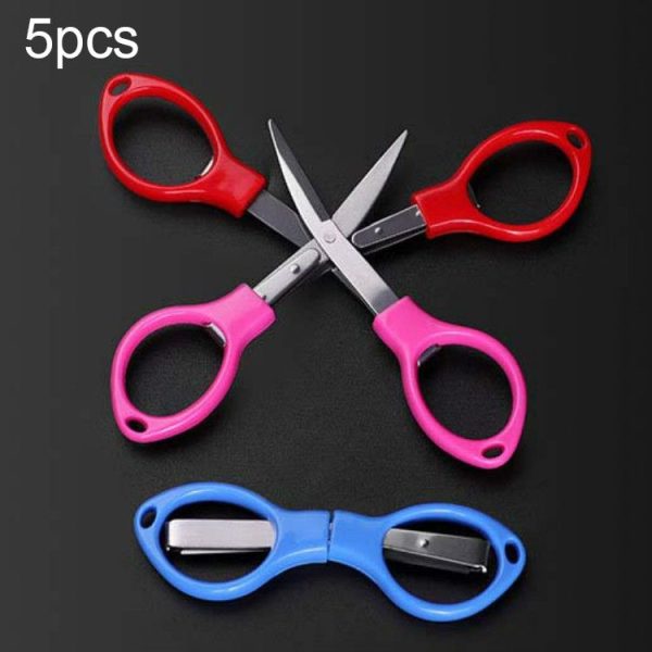 5 PCS Fishing Special Scissors Foldable Stainless Steel Fishing Tackle, Style: Plastic Handle, Color: Color Random Delivery