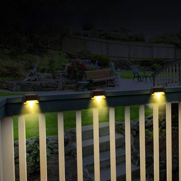 4 PCS Solar Railing Light Staircase Light Outdoor Waterproof LED Step Light Garden Decoration Landscape Light, Warm White Light (Brown) - Image 10