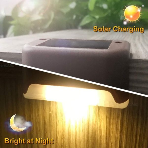 Solar Railing Light Staircase Light Outdoor Waterproof LED Step Light Garden Decoration Landscape Light, Warm White Light (Black) - Image 4