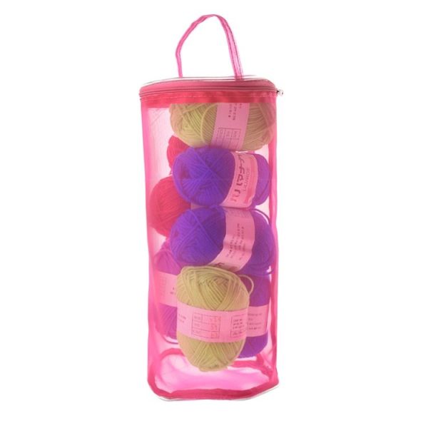 Mesh Bag DIY Hand Weaving Tools Yarn Storage Knitting Bag Organizer Hollow Yarn Bag (Small Pink) - Image 4