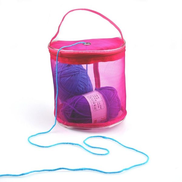 Mesh Bag DIY Hand Weaving Tools Yarn Storage Knitting Bag Organizer Hollow Yarn Bag (Small Pink) - Image 5