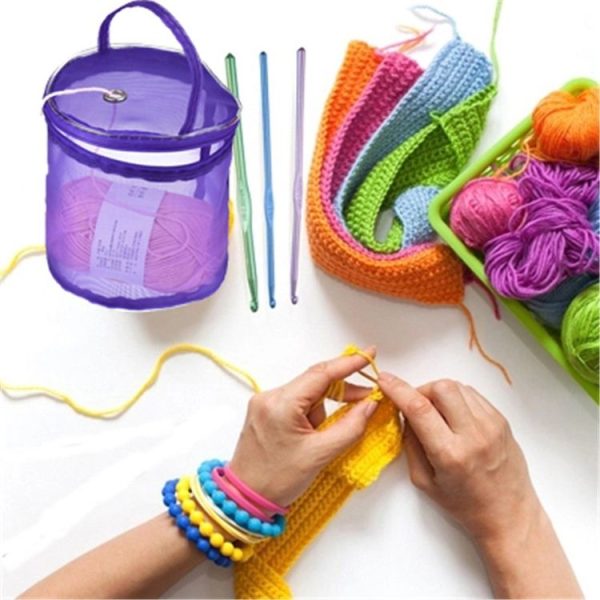 Mesh Bag DIY Hand Weaving Tools Yarn Storage Knitting Bag Organizer Hollow Yarn Bag (Small Pink) - Image 6