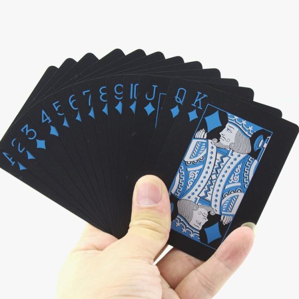 2 Set Plastic PVC Poker Cards Waterproof Black Playing Cards Creative Gift Durable Poker (Blue+Silver) - Image 2