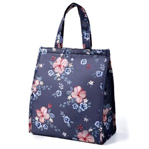 Waterproof Special Thermal Insulation Storage Tote Portable Insulated Lunch Box Pouch Cooler Oxford Cloth Food Bag (Purple Flower)