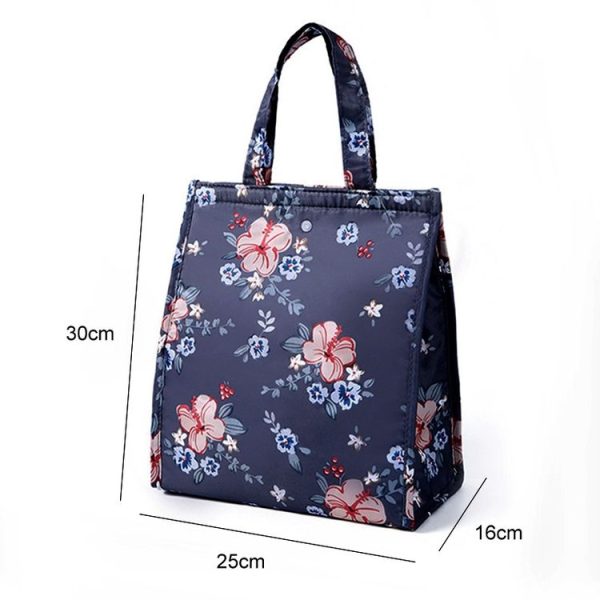 Waterproof Special Thermal Insulation Storage Tote Portable Insulated Lunch Box Pouch Cooler Oxford Cloth Food Bag (Purple Flower) - Image 2