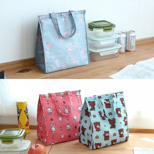 Waterproof Special Thermal Insulation Storage Tote Portable Insulated Lunch Box Pouch Cooler Oxford Cloth Food Bag (Purple Flower) - Image 9