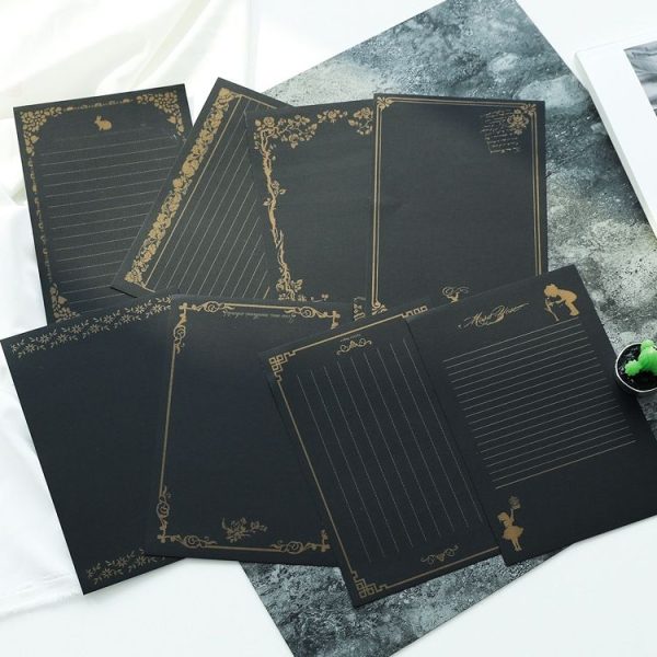 3 Sets Grocery Stationery Retro Pattern Letterhead Student Stationery Black Paper Gold Word - Image 2