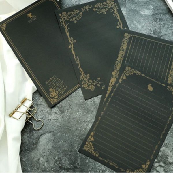 3 Sets Grocery Stationery Retro Pattern Letterhead Student Stationery Black Paper Gold Word - Image 3