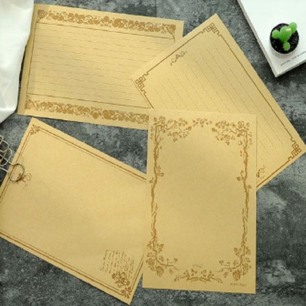 3 Sets Grocery Stationery Retro Pattern Letterhead Student Stationery Kraft Paper Gold Coffee Word - Image 3