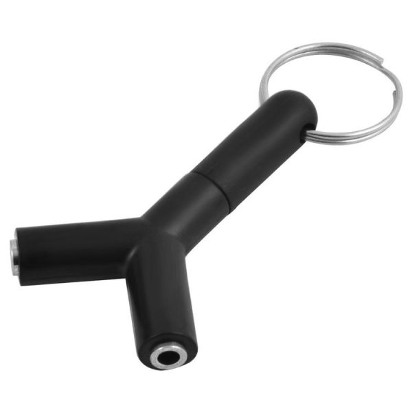 Mini Y Shaped 3.5mm Male to Double 3.5mm Female Jack Audio Headset Adapter Connector Keychain (Black) - Image 2