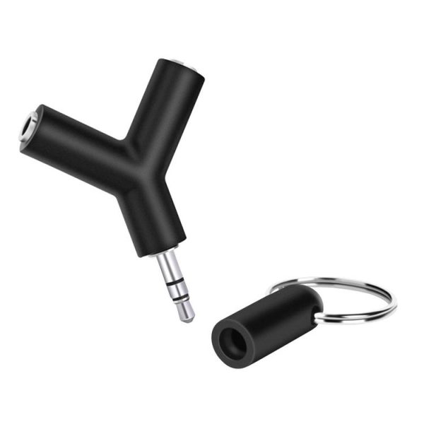 Mini Y Shaped 3.5mm Male to Double 3.5mm Female Jack Audio Headset Adapter Connector Keychain (Black) - Image 3