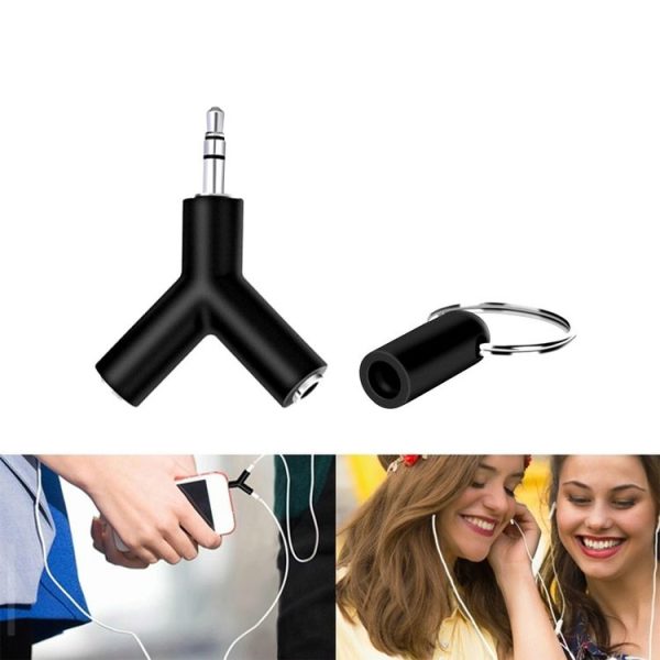 Mini Y Shaped 3.5mm Male to Double 3.5mm Female Jack Audio Headset Adapter Connector Keychain (Black) - Image 5