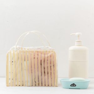 PVC Transparent Stripe Personal Toiletries Organizer Bath Bag (Yellow)