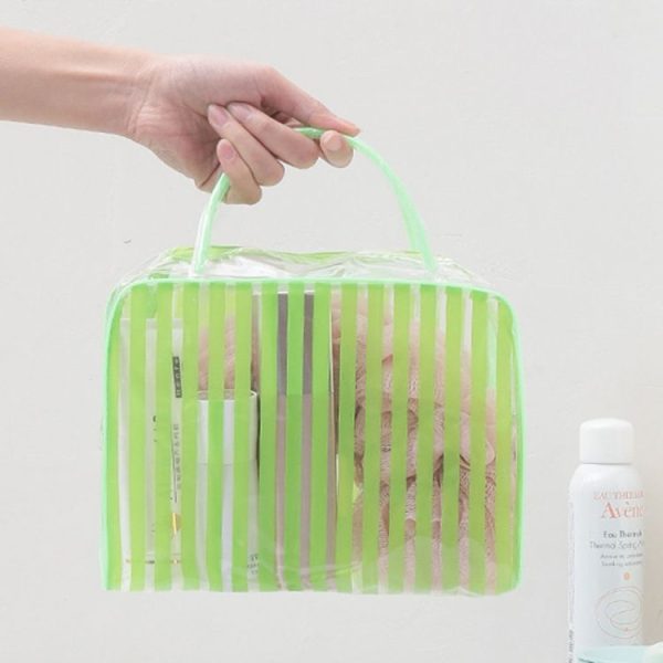 PVC Transparent Stripe Personal Toiletries Organizer Bath Bag (Yellow) - Image 4