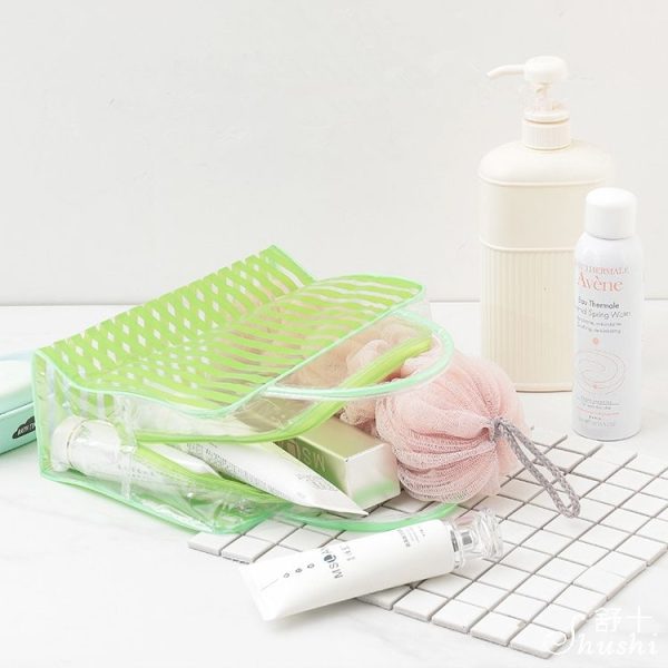 PVC Transparent Stripe Personal Toiletries Organizer Bath Bag (Yellow) - Image 5