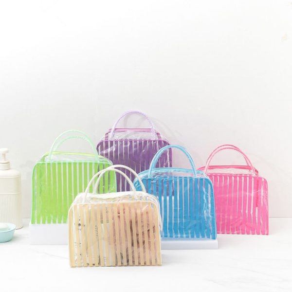PVC Transparent Stripe Personal Toiletries Organizer Bath Bag (Yellow) - Image 7