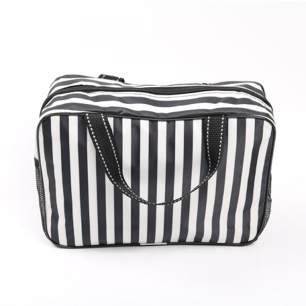 Unisex Stripe Waterproof Bath Cosmetic Storage Bag Travel Bag (Black) - Image 2