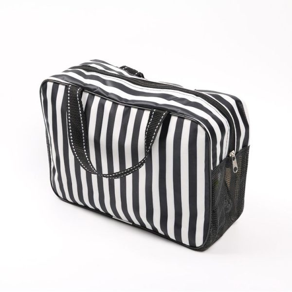 Unisex Stripe Waterproof Bath Cosmetic Storage Bag Travel Bag (Black) - Image 3