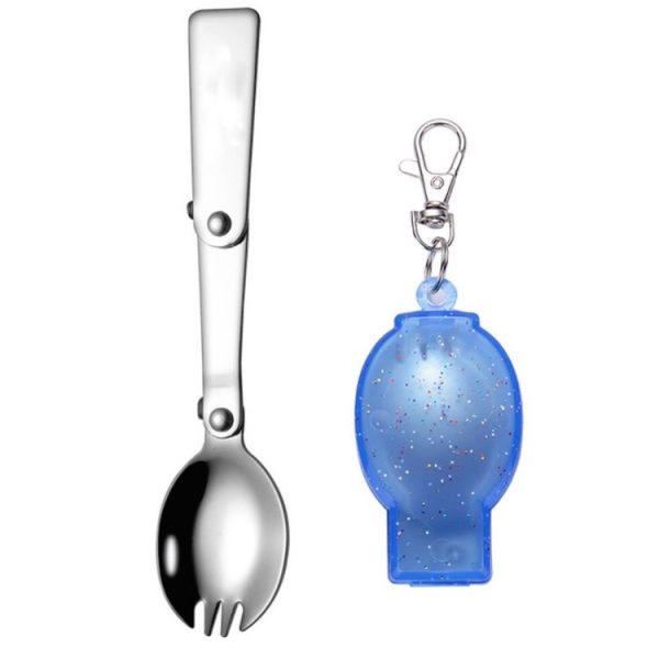 2PCS Stainless Steel Folding Fork Spoon Integrated Dual-use Picnic Portable Tableware, Random Color Delivery (Fork)