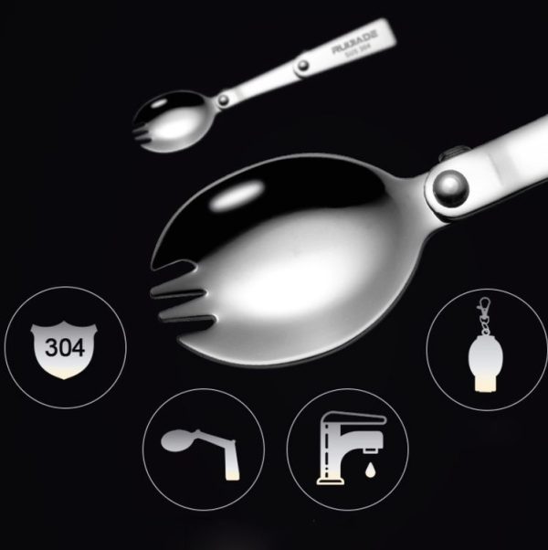 2PCS Stainless Steel Folding Fork Spoon Integrated Dual-use Picnic Portable Tableware, Random Color Delivery (Fork) - Image 6