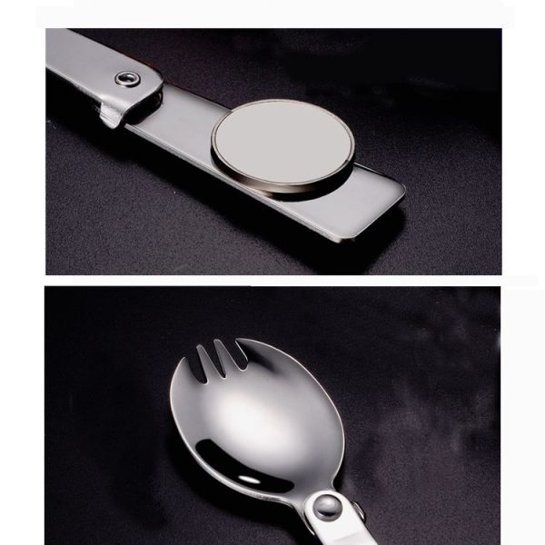 2PCS Stainless Steel Folding Fork Spoon Integrated Dual-use Picnic Portable Tableware, Random Color Delivery (Fork) - Image 7