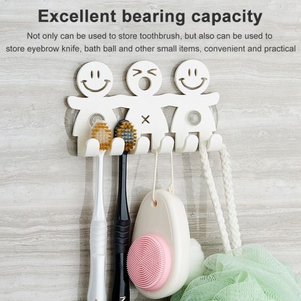 5 PCS Cute Smiley Suction Cup Hanging Toothbrush Holder Plastic Small Person Teeth Holder - Image 5