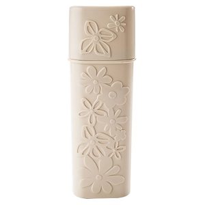 Portable Flower Carved Toothbrush Holder Outdoor Toothrush Cap Case Toothpaste Storage Box Wash Cup (Beige)