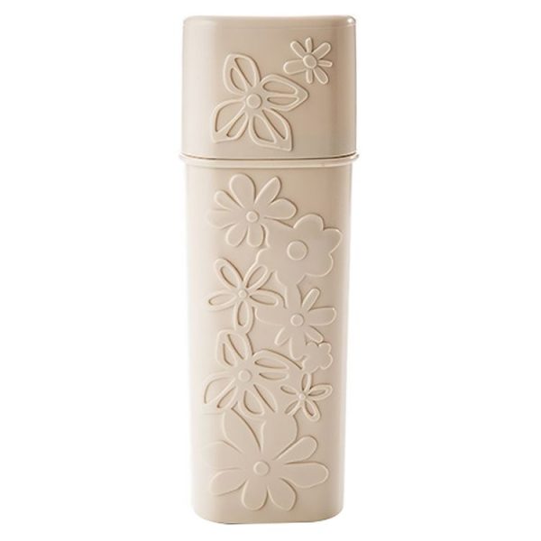 Portable Flower Carved Toothbrush Holder Outdoor Toothrush Cap Case Toothpaste Storage Box Wash Cup (Beige)