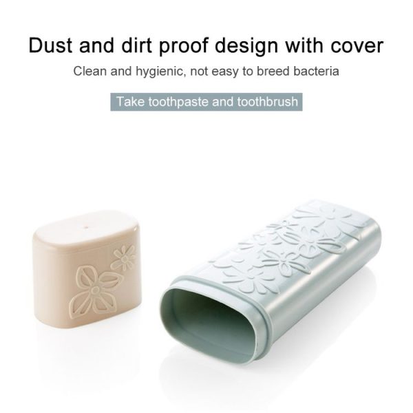 Portable Flower Carved Toothbrush Holder Outdoor Toothrush Cap Case Toothpaste Storage Box Wash Cup (Beige) - Image 3