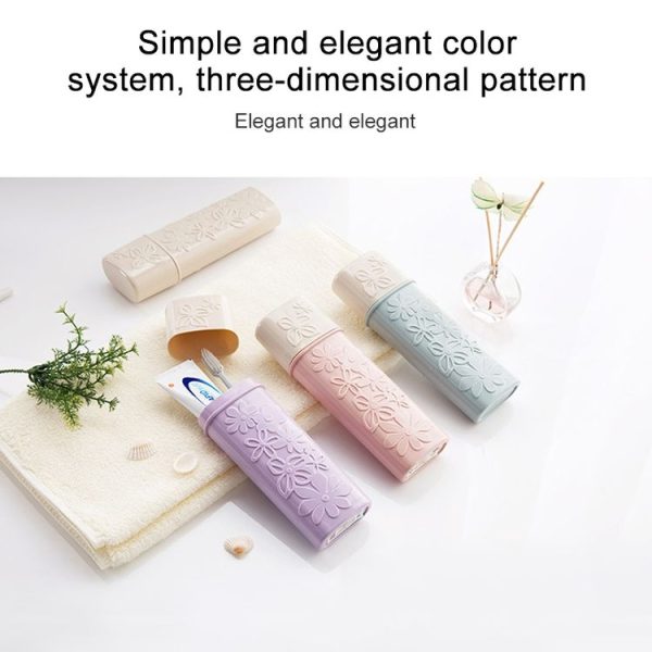 Portable Flower Carved Toothbrush Holder Outdoor Toothrush Cap Case Toothpaste Storage Box Wash Cup (Beige) - Image 5