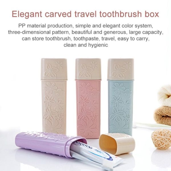 Portable Flower Carved Toothbrush Holder Outdoor Toothrush Cap Case Toothpaste Storage Box Wash Cup (Beige) - Image 6