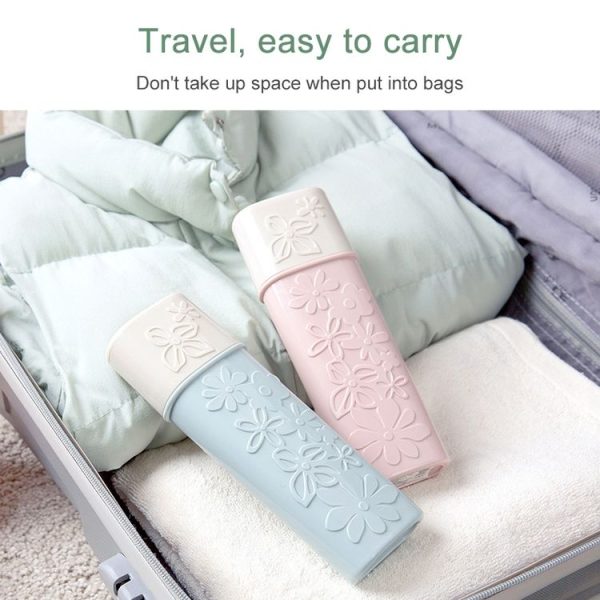 Portable Flower Carved Toothbrush Holder Outdoor Toothrush Cap Case Toothpaste Storage Box Wash Cup (Beige) - Image 7