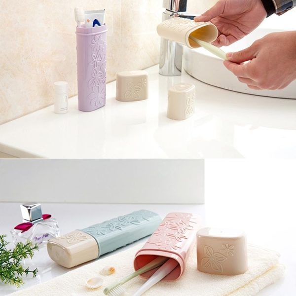 Portable Flower Carved Toothbrush Holder Outdoor Toothrush Cap Case Toothpaste Storage Box Wash Cup (Beige) - Image 8