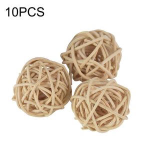 10 PCS Artificial Straw Ball For Birthday Party Wedding Christmas Home Decor (Wood Color)