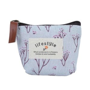2 PCS Floral Idyllic Style Coin Purse Wallet Cartoon Canvas Bag Sanitary Pad Storage Bags (Blue)
