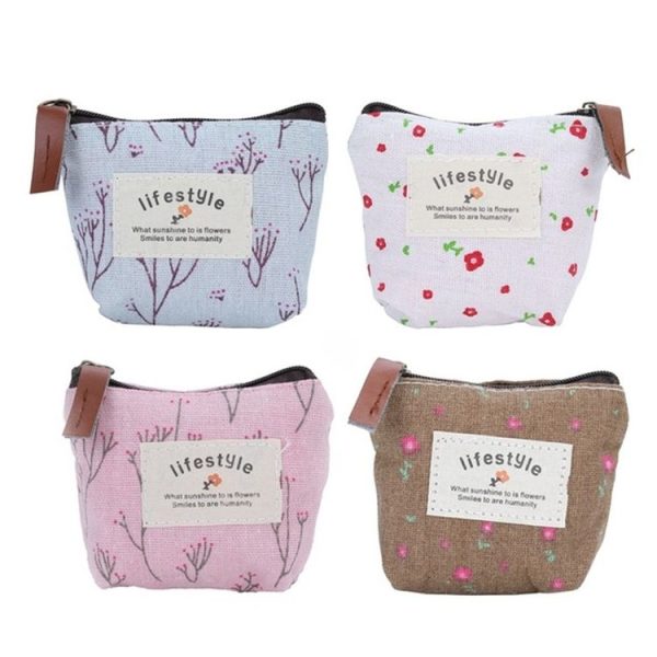 2 PCS Floral Idyllic Style Coin Purse Wallet Cartoon Canvas Bag Sanitary Pad Storage Bags (Blue) - Image 2