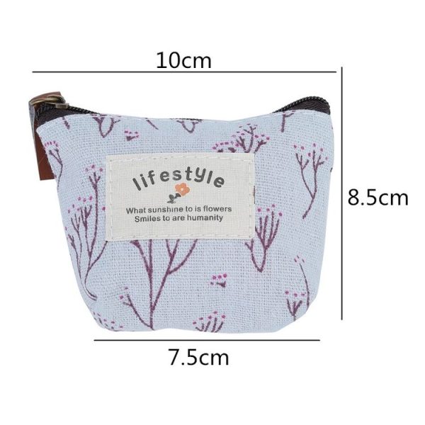 2 PCS Floral Idyllic Style Coin Purse Wallet Cartoon Canvas Bag Sanitary Pad Storage Bags (Blue) - Image 3