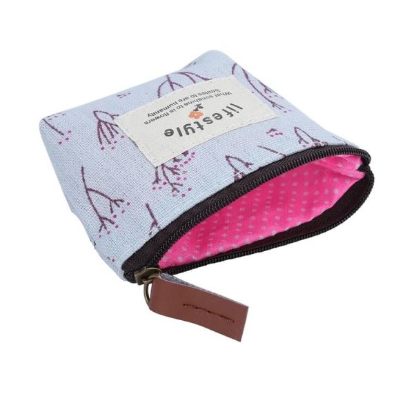 2 PCS Floral Idyllic Style Coin Purse Wallet Cartoon Canvas Bag Sanitary Pad Storage Bags (Blue) - Image 4