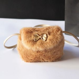 Cute Princess Girl Mini Cross body Bag Fashion Bowknot Imitation Fur Shoulder Messenger Bag Purse (Caramel Colour)