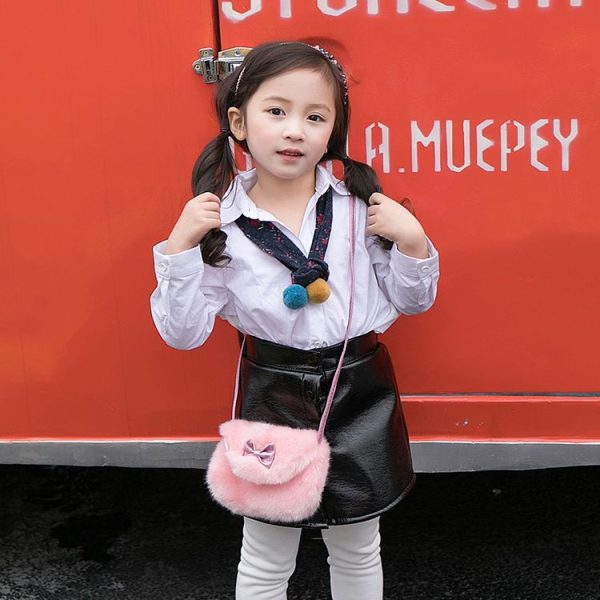 Cute Princess Girl Mini Cross body Bag Fashion Bowknot Imitation Fur Shoulder Messenger Bag Purse (Caramel Colour) - Image 6