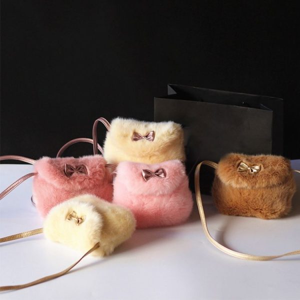 Cute Princess Girl Mini Cross body Bag Fashion Bowknot Imitation Fur Shoulder Messenger Bag Purse (Caramel Colour) - Image 7