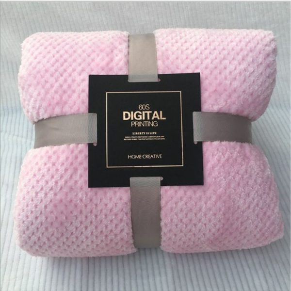 Thicken Solid Color Mesh Pineapple Flannel Blanket Coral Fleece Air Conditioning Sofa Cover Winter Warm Sheets Easy Wash Faux Fur Blankets, Size: 45x65cm (Pink) - Image 5