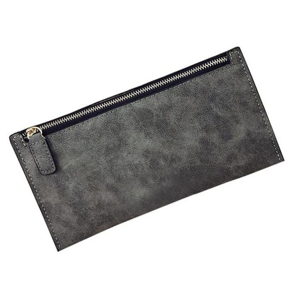 Ladies Long Wallet Simple Style Coin Purse Leather Thin Wallets (Dark Grey)