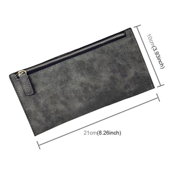 Ladies Long Wallet Simple Style Coin Purse Leather Thin Wallets (Dark Grey) - Image 2