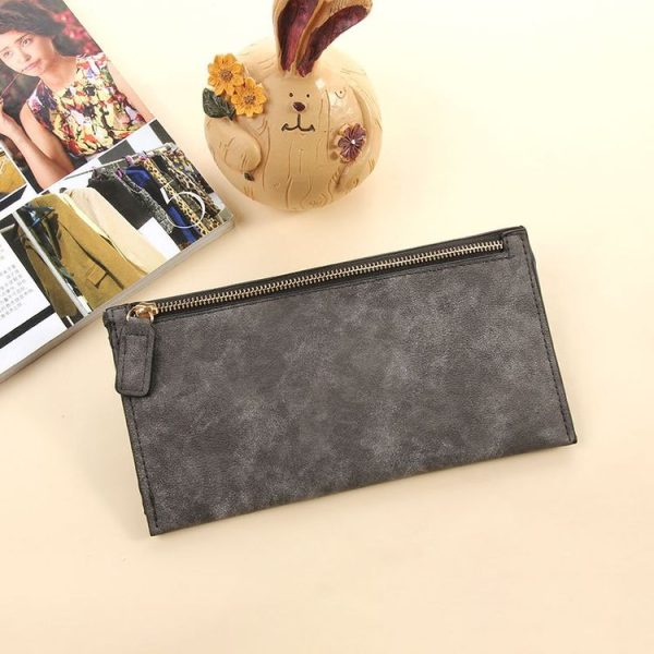 Ladies Long Wallet Simple Style Coin Purse Leather Thin Wallets (Dark Grey) - Image 3