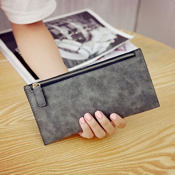 Ladies Long Wallet Simple Style Coin Purse Leather Thin Wallets (Dark Grey) - Image 4